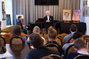 169th Concert for the Youth 'How to Listen to Music?”, Music and Literature Club in Wroclaw 23th Oct 2015.<br> Edvinas Minkstimas - piano, Juliusz Adamowski - commentary. Photo by Andrzej Solnica.